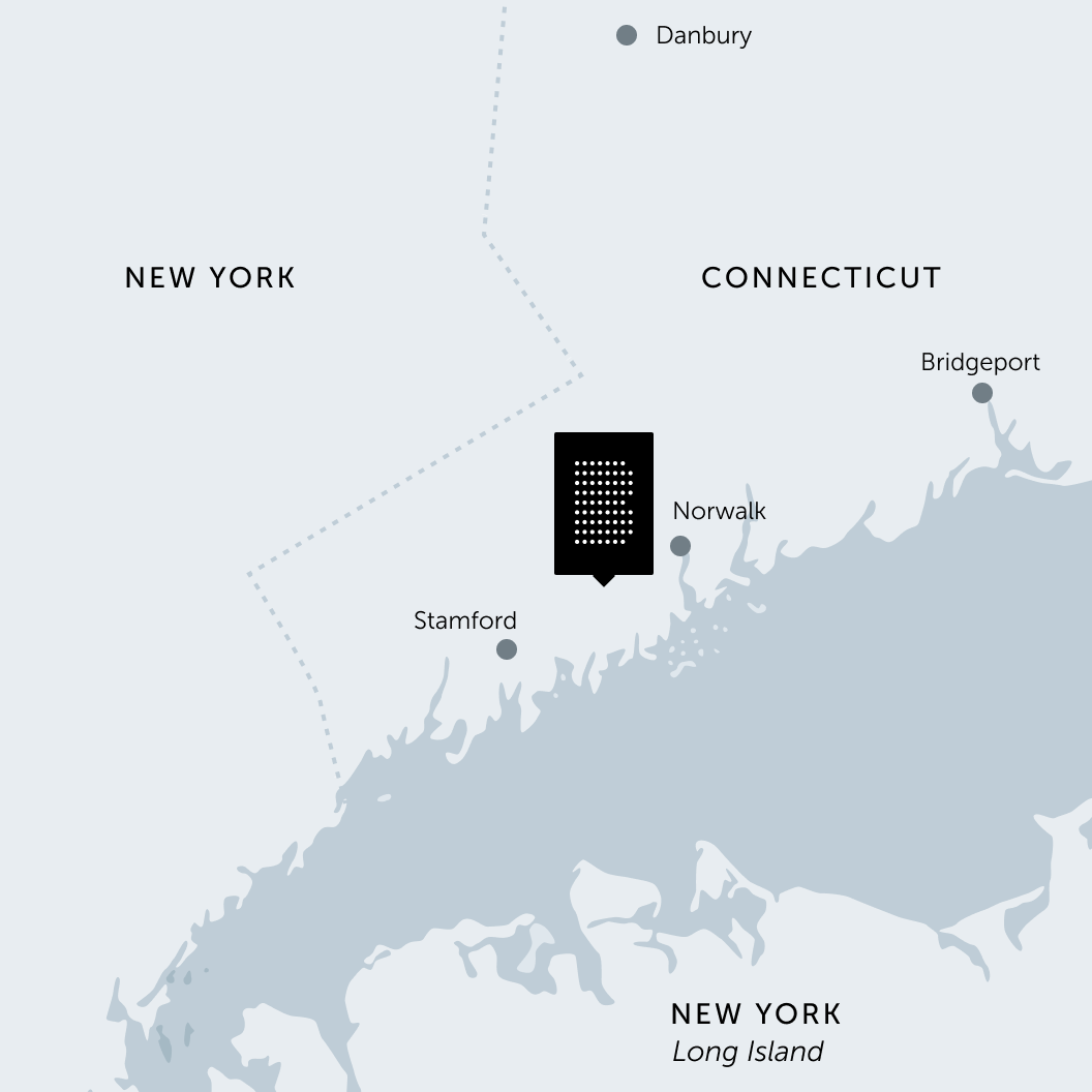 Map of intersection of CT and NY with Booking Holdings headquarters indicated